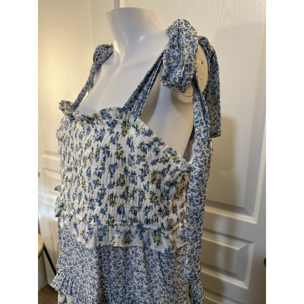 Arula Woman Floral Tiered Coquette Mini Dress Size L Tie Strap Cotttagecore Boho - Picture 10 of 14